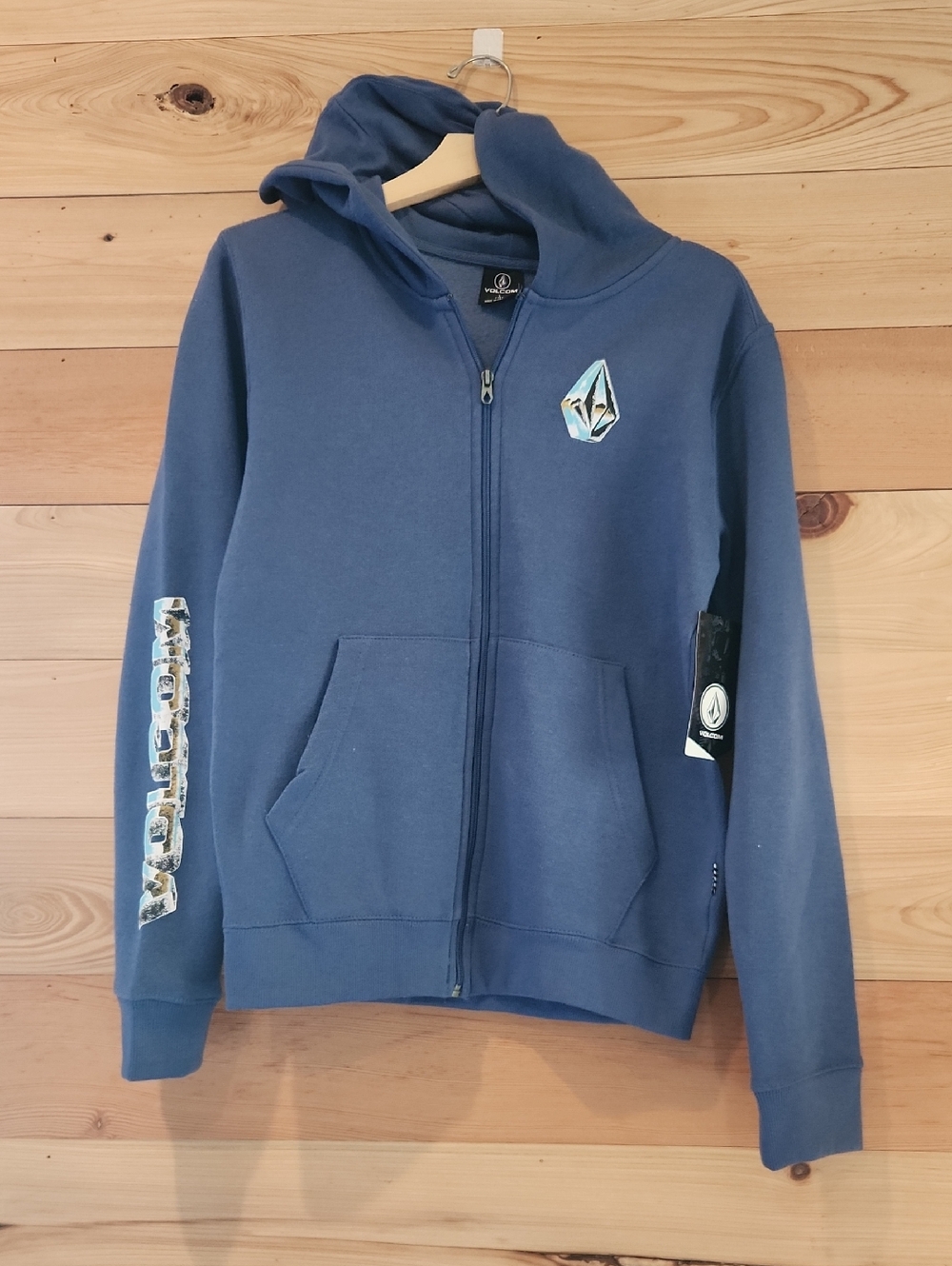 Volcom Kids Navy Blue Full-Zip Hoodie with Logo
